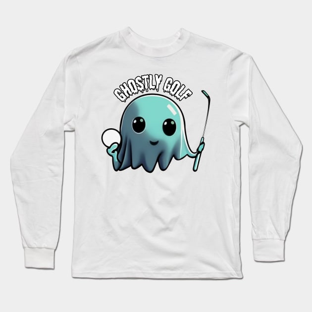 Cute ghost playing golf: The Hauntingly Skilled Ghost Golfer, Halloween Long Sleeve T-Shirt by Project Charlie